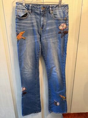 Miss Me Boot Cut Blue Embroidered Women's Jeans - Floral & Bird Detail